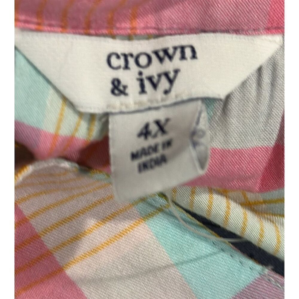 Crown & Ivy Women's Plus Size 4X 3/4 Sleeve Plaid Peasant Dress - NWT - Picture 5 of 7